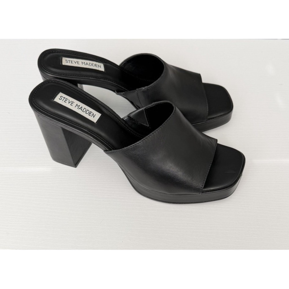 Steve Madden Sianna Black Platform Mule Heels Womens 8.5 Made In Brazil - Picture 3 of 11